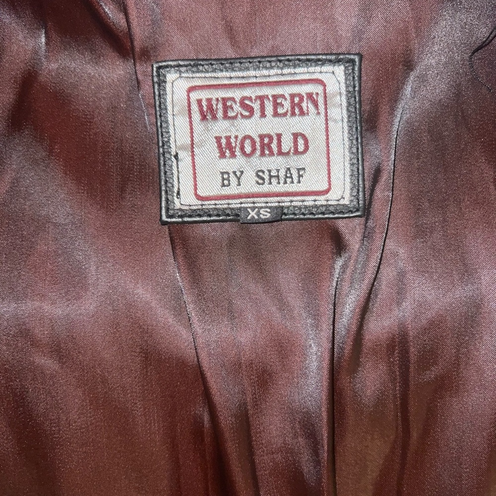 Western World by Shaf Vintage Black Leather Jacket with Fringe Tassels & Beaded - Picture 6 of 10